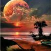 Red Full Moon Night - Landscape Paint By Number