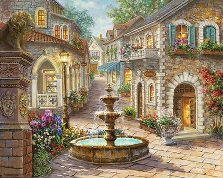 Fountain Landscape Painting- DIY Paint By Numbers - Numeral Paint