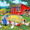 Girl Feeding Chickens Paint by numbers