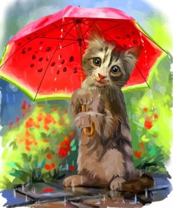 Cat And Watermelon Umbrella Paint by numbers