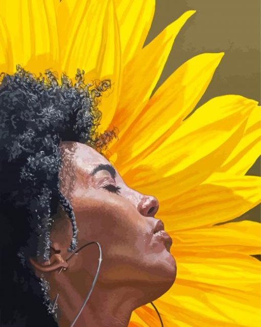 Black Woman With Sunflower Paint By Numbers