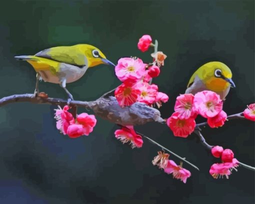 Blossom And Yellow Birds Paint By Numbers