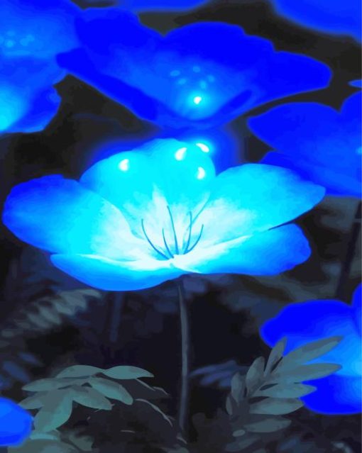 Blue Glowing Flowers Paint By Numbers