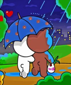 Brown And Cony Walking In Rain Paint By Numbers