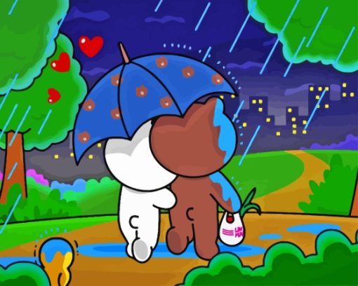 Brown And Cony Walking In Rain Paint By Numbers