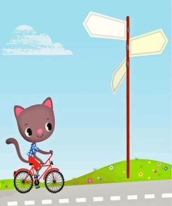 Cartoon Cat On Bike Paint By Numbers