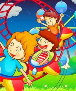 Cartoon Kids Roller Coaster Paint By Numbers