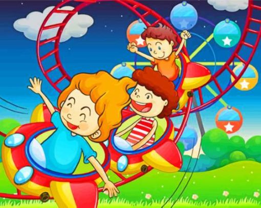 Cartoon Kids Roller Coaster Paint By Numbers