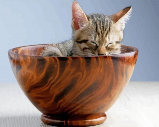 Cat In Wooden Tea Cup Paint By Numbers