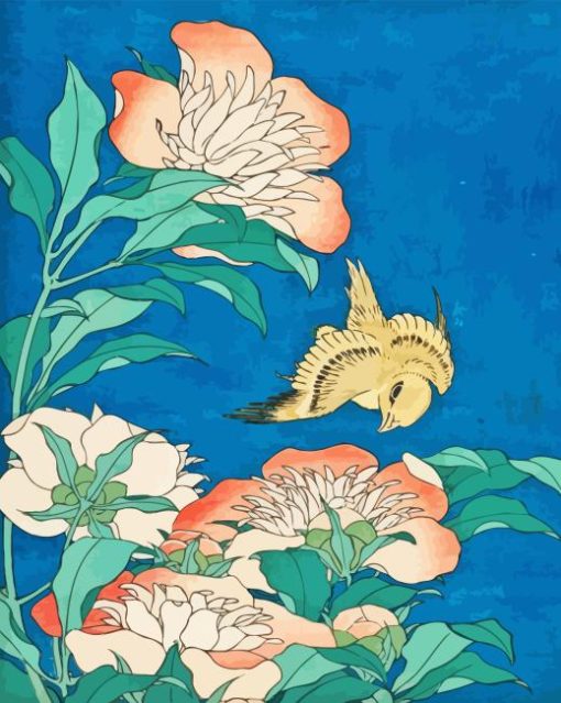 Katsushika Hokusai Peonies And Canary Paint By Numbers