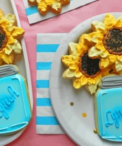 Sunflower In Blue Jar Cake Paint By Numbers