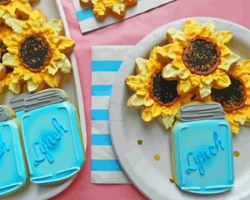 Sunflower In Blue Jar Cake Paint By Numbers