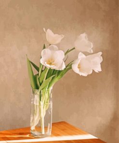 White Flowers In Glass Vase Paint By Numbers