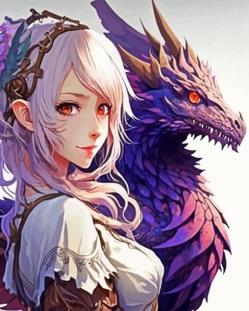 Anime Girl And Dragon Paint By Numbers