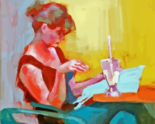 Woman Reading In A Cafe Paint By Numbers