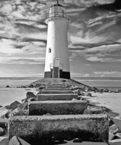 Black And White Talacre Lighthouse Paint By Numbers