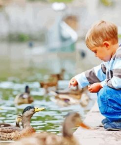 Child Feeding Geese Paint By Numbers