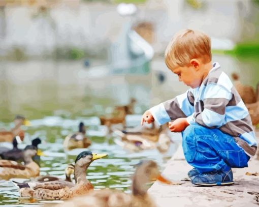 Child Feeding Geese Paint By Numbers