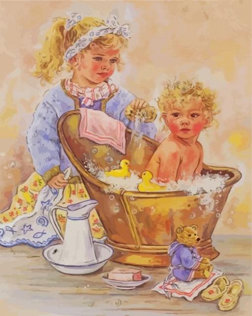 Children Bathing Time Paint By Numbers