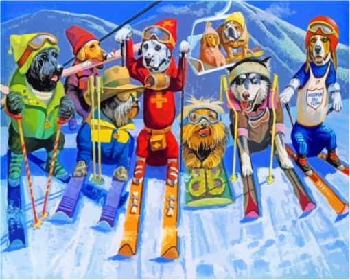 Dogs Skiing In Snow Paint By Numbers