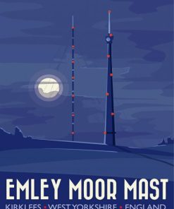 Emley Moor Mast At Night Poster Paint By Numbers