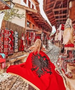 Girl Wearing Albanian Flag Paint By Numbers