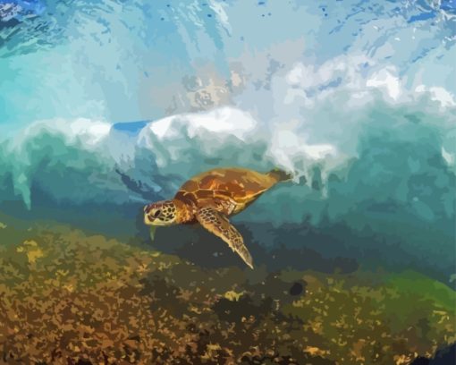 Sea Turtle Under Wave Paint By Numbers