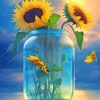 Sunflower In Blue Jar Art Paint By Numbers