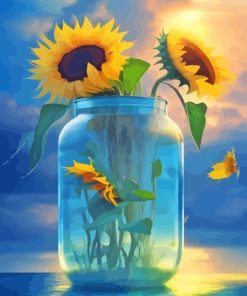 Sunflower In Blue Jar Art Paint By Numbers