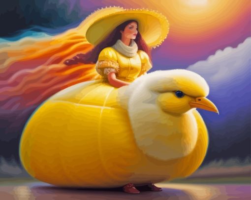 Woman Riding Yellow Bird Paint By Numbers