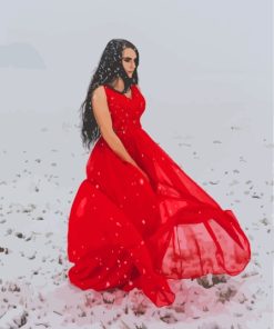 Girl In Red Dress In Snow Paint By Numbers