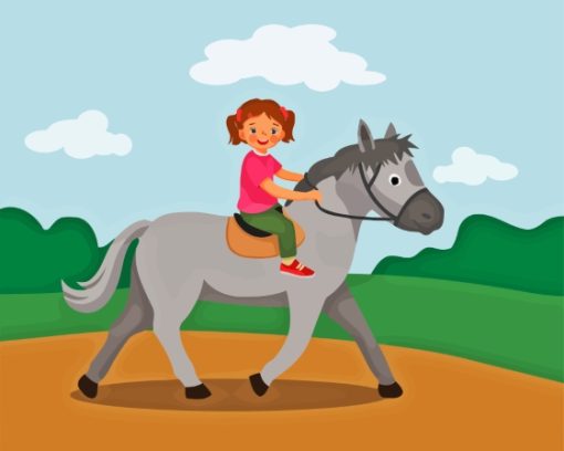 Little Girl Riding A Horse Paint By Numbers