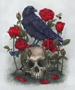 Crow And Skull With Red Roses Paint By Numbers