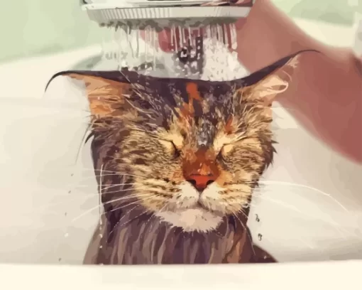 Cute Cat Shower Paint By Numbers