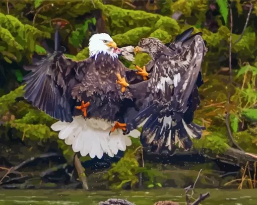 Eagles Fighting On The River Paint By Numbers