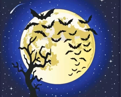 Full Moonlight Night Bats Paint By Numbers