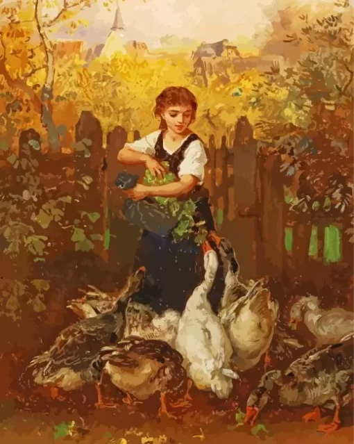 Girl Feeding Geese Paint By Numbers