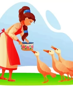 Girl With Geese Illustration Paint By Numbers