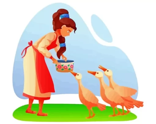 Girl With Geese Illustration Paint By Numbers