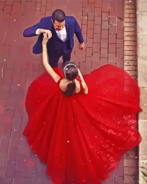 Groom And Bride In Red Dress Dancing Paint By Numbers