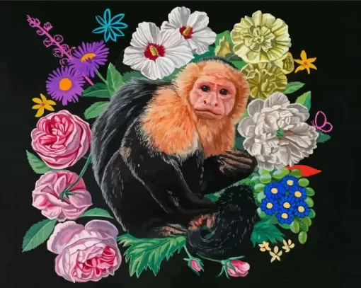 Capuchin Monkey And Flowers Paint By Numbers