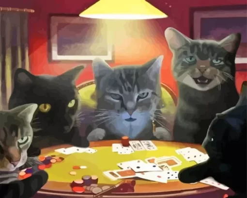 Cats Playing Cards Paint By Numbers