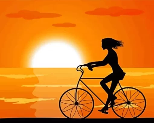 Girl With Bike Silhouette Art Paint By Numbers