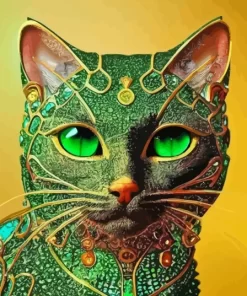 Green Cat Paint By Numbers