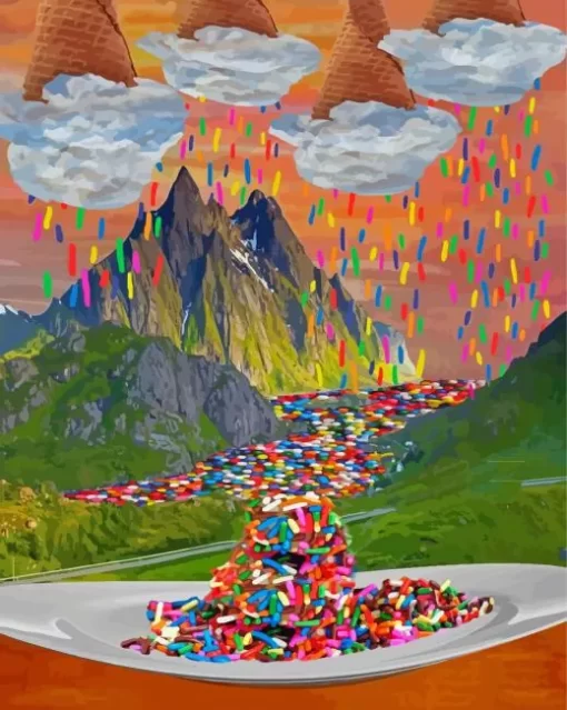 Ice Cream Surrealist Landscape Paint By Numbers