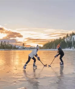 Ice Hockey On Lake Paint By Numbers