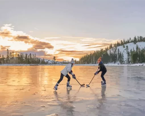 Ice Hockey On Lake Paint By Numbers