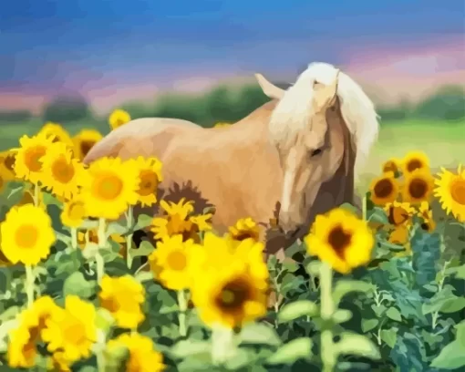 Horse In Sunflowers Field Paint By Numbers