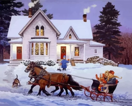 Horse Sleigh With Dog Paint By Numbers