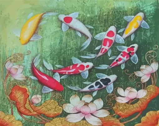 Koi Fish And Lotus Paint By Numbers